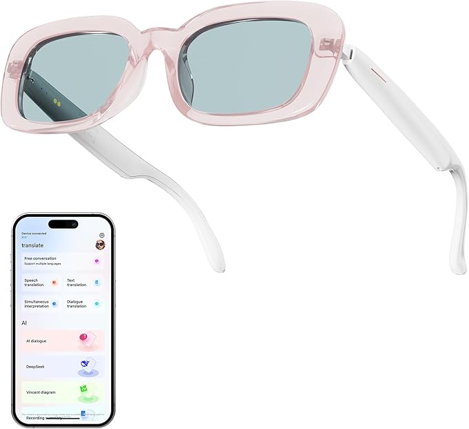 AI Smart Glasses, Bluetooth Glasses for Women Men, Bluetooth Sunglasses with UV Protection, Hands-Free Calls, Music and Voice Control for Outdoor Travel