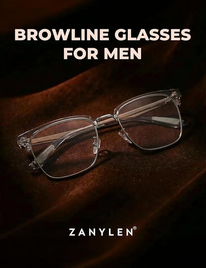 Blue Light Glasses Men Rectangle Large Browline Computer Gaming Glasses Blue Blocker Anti-Glare UV400 Protection Clear Lens