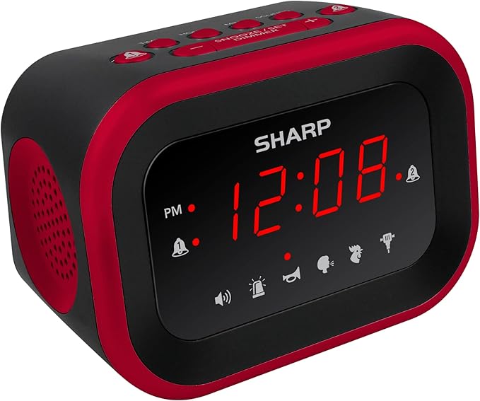 Sharp Big Bang Super Loud Alarm Clock for Heavy Sleepers, 115dB Extreme Wake-Up Alarm, Dual Alarms, 6 Wake Sounds, Large Red LED Display, Dimmer Control & Battery Backup, Bedroom Clock