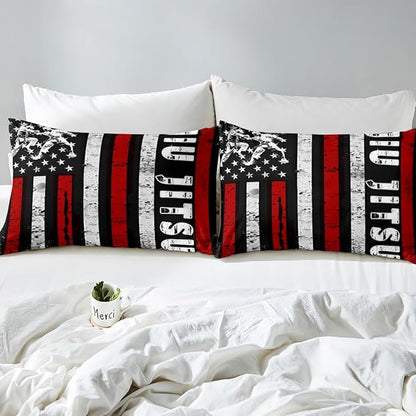 Manfei Jiujitsu Fitted Sheet Twin Size, Japanese Judo Sports Theme Bedding Set 2pcs, American Flag Print Bed Cover with 1 Pillowcase, Kids Boys Teens Room Decor, Soft Bedding(No Top Sheet)
