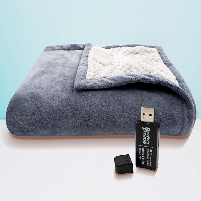PerfectPrime HP0810, Soft Fleece Portable QC2.0/3.0 USB Power Heating Throw, Shoulder Blanket, Temperature Setting Controller for Winter Traveling, Camping, Hiking or Wheelchair