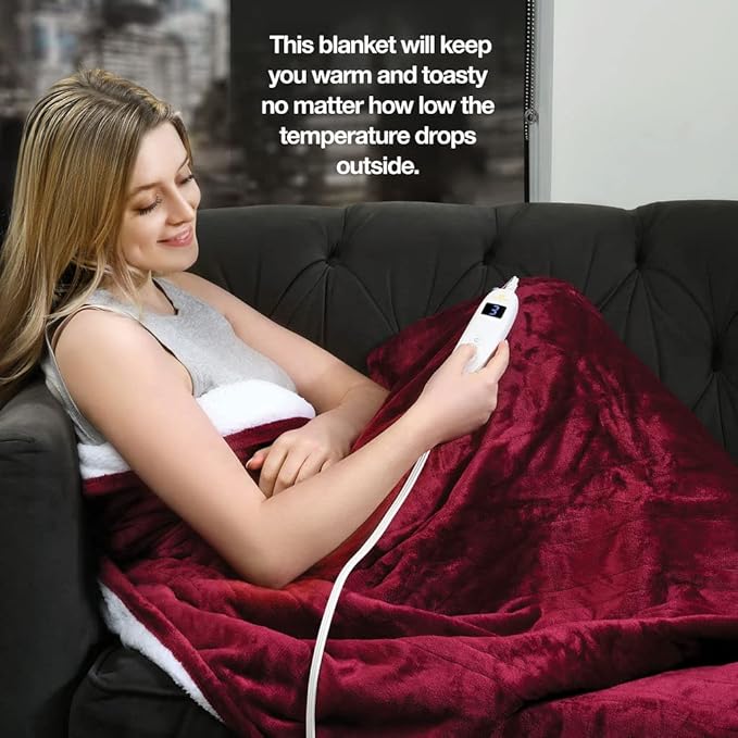 Medical king Heated Blanket, Machine Washable Extremely Soft & Comfortable Electric Blanket Throw Fast Heating with Hand Controller 10 Heating Settings & auto Shut-Off (Red, 50 x 60)