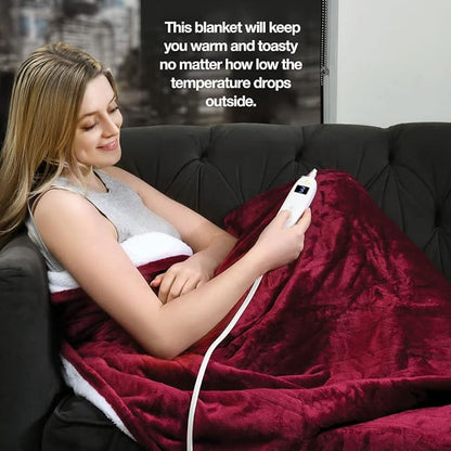 Medical king Heated Blanket, Machine Washable Extremely Soft & Comfortable Electric Blanket Throw Fast Heating with Hand Controller 10 Heating Settings & auto Shut-Off (Red, 50 x 60)