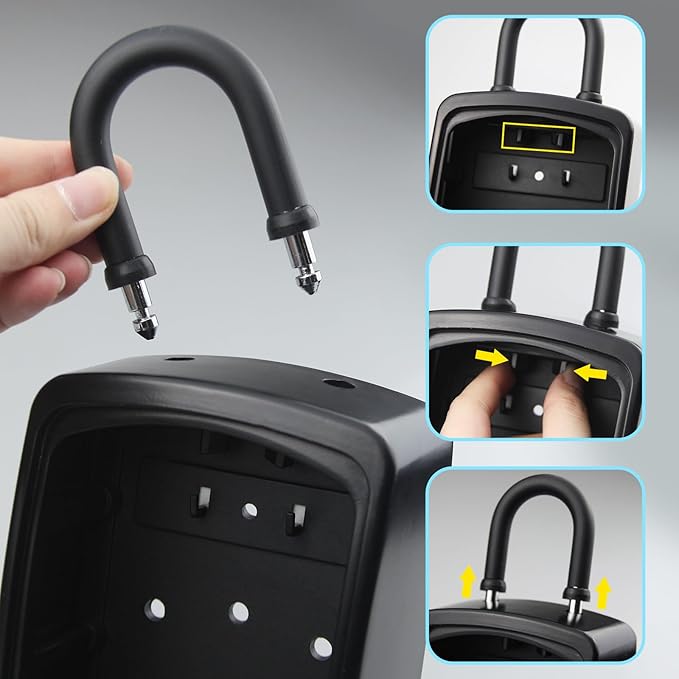 Smart Bluetooth Key Lock Box,Remote Access via App/Code,Resettable 6-Digit Combination,Large Capacity for 5 Keys,Wall-Mounted,No WiFi Needed,Black(with Shackle)