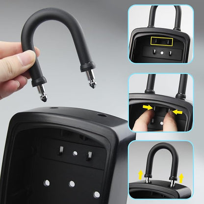 Smart Bluetooth Key Lock Box,Remote Access via App/Code,Resettable 6-Digit Combination,Large Capacity for 5 Keys,Wall-Mounted,No WiFi Needed,Black(with Shackle)