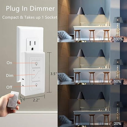 Nexete Smart Dimmer Plug Outlet Switch with Remote, Lamp Dimmer Outlet Switch Plug Adapter for Dimmable LED Light Bulbs Lamps String Lights Voice Control,Work with Alexa ( Plug in Dimmer with Remote )