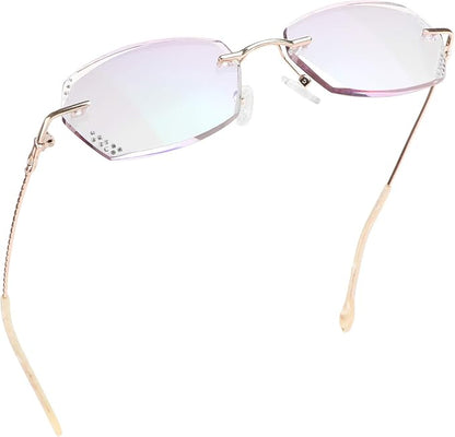 LifeArt Blue Light Blocking Glasses,Computer Reading Glasses,Rimless Frame Tinted Lens with Diamond,Stylish for Women (+1.50 Magnification)