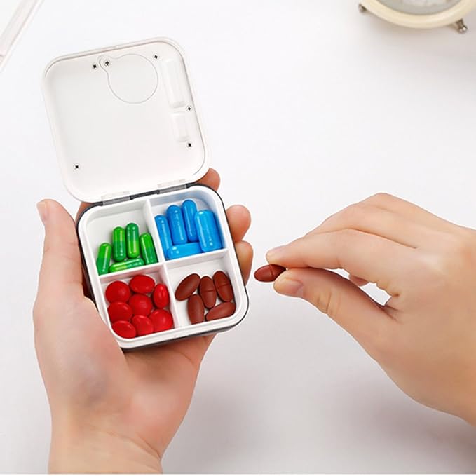 Pill Organizer,Portable Medicine Box Daily Medicine Organizer Box with Alarm Reminders-4 Compartment Medicine Pill Container Case (Blue)