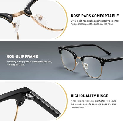 Blue Light Blocking Glasses Vintage Half Frame UV Clear Lens Anti Eyestrain Computer Gaming Glasses for Women Men