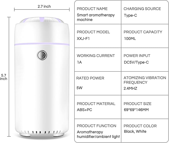 Car Diffuser, Car Humidifier, Car Diffusers for Essential Oils, Smart Car Air Freshener Diffuser, USB Cool Mist Humidifier Diffuser for Car Home Office Bedroom (White)