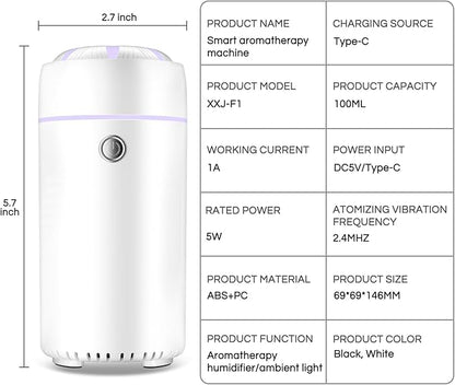 Car Diffuser, Car Humidifier, Car Diffusers for Essential Oils, Smart Car Air Freshener Diffuser, USB Cool Mist Humidifier Diffuser for Car Home Office Bedroom (White)
