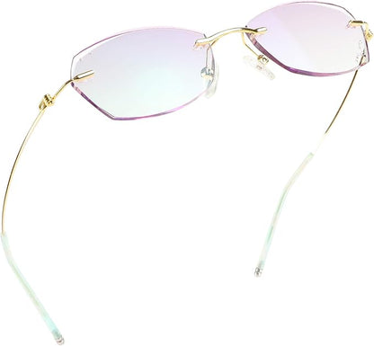 LifeArt Blue Light Blocking Glasses,Computer Reading Glasses,Rimless Frame Tinted Lens with Diamond,Stylish for Women (+4.00 Magnification)