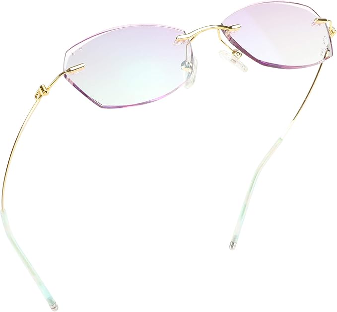 LifeArt Blue Light Blocking Glasses, Computer Reading Glasses, Anti Blue Rays, Reduce Eyestrain, Rimless Frame Tinted Lens with Diamond, Stylish for Women (+2.00 Magnification)