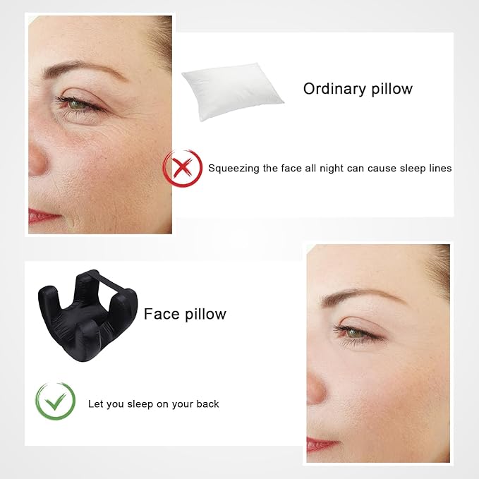 Memory Foam Face Pillow, Ergonomic Design, Silk Fabric Beauty Pillow for Back Sleep Training Pillow, Memory Foam Support, Soft Cushioning, Suitable for Comfortable Sleep (Black)