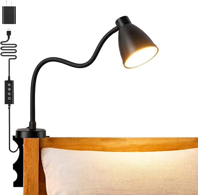 BOHON Reading Lights for Books in Bed, 5 Color 10 Brightness, Without Install Bedside Lamp, Half Hour Auto-Off Timer, Flexible Neck Wall Lamps for Bedroom Headboard Office Home (Black)