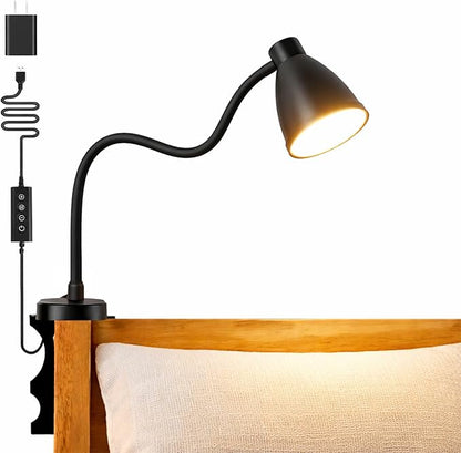 BOHON Reading Lights for Books in Bed, 5 Color 10 Brightness, Without Install Bedside Lamp, Half Hour Auto-Off Timer, Flexible Neck Wall Lamps for Bedroom Headboard Office Home (Black)