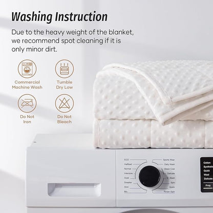 Wemore Minky Dot Weighted Blanket for Adults Queen Size 15 lbs, Soft Heavy Blanket for Stress Relief and Sleep Promotion, Breathable Blanket for All-Season with Glass Beads, White 60 x 80 inches