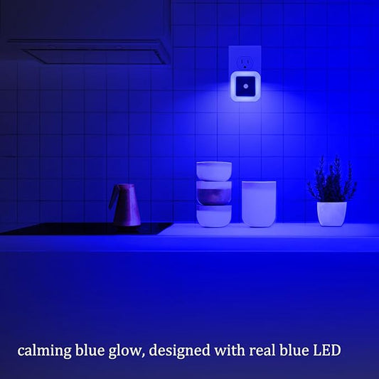 [ Pack of 4 ] Bright Blue Night Lights, Plug Into Wall Light with Light Sensor (Unique Blue Cover Design)