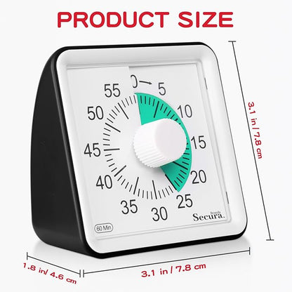 Secura 60-Minute Visual Countdown Timer for Kids & Adults, Classroom Time Management Tool (Green & Black)