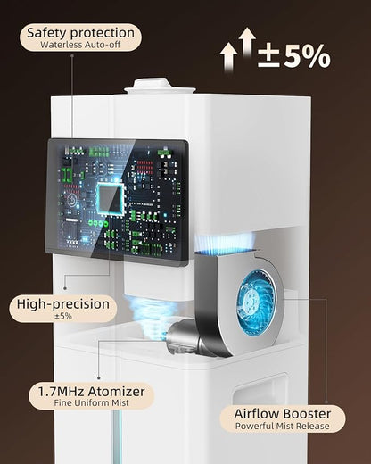 Cool Mist Humidifiers for Bedroom, Ultrasonic 2.4Gal 9L Quiet Top-Fill, Easy Clean with Essential Oil Tray, 360°Nozzle, 4 Speed, Remote, 60H Runtime, for Baby, Adults, Plants, Home, House, Large Room
