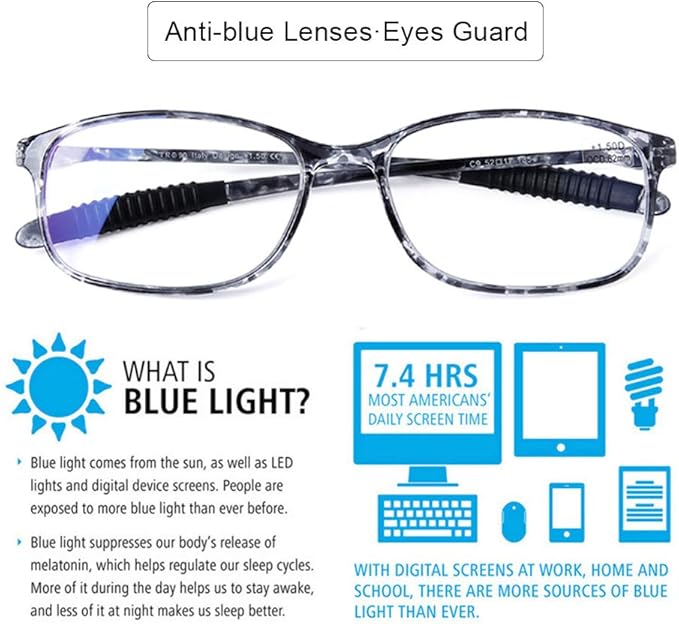 DOOViC Computer Reading Glasses 4 Pack Blue Light Blocking Glasses Anti Eyestrain Flexible Lightweight Readers for Women Men