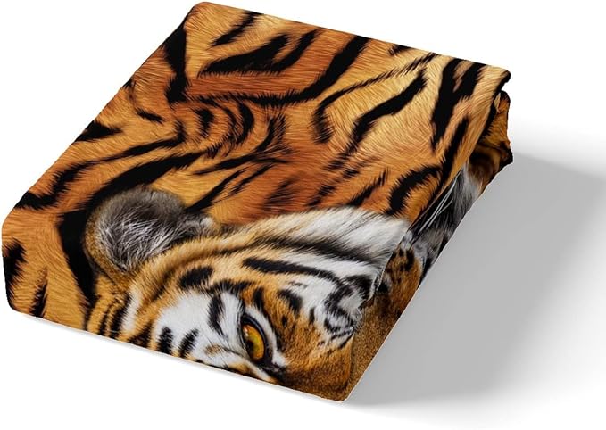 Manfei Tiger 3D Print Sheet Set Twin Wild Animals Bedding for Kids Teens Room Decor,Animal Fur Soft Bed Sheet Set 3pcs with Deep Pocket Fitted Sheet + Flat Sheet + 1 Pillowcase