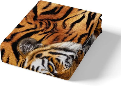 Manfei Tiger 3D Print Sheet Set Queen Wild Animals Bedding Set for Kids Teens Room Decor,Animal Fur Soft Bed Sheet Set 4pcs with Deep Pocket Fitted Sheet + Flat Sheet + 2 Pillowcases