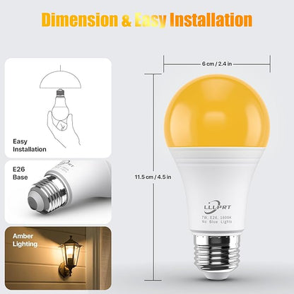 7W LED Amber Light Bulbs, 1600K Warm White 420LM Night Light, Blue Light Blocking, Energy Saving, 45W Replacement, Sleep Aid E26 Base Light Bulb for Bedroom, Baby Nursery Room, Non-Dimmable