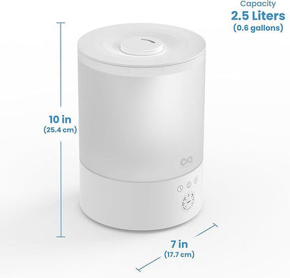 Everlasting Comfort 2.5L Top Fill Humidifier for Bedroom – Quiet, Easy to Fill & Clean, 24HR Runtime, Night Lights, Timer, Ultrasonic Cool Mist, Auto Shut-Off, Essential Oil Diffuser - White