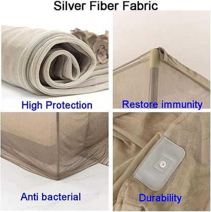 100% Silver Fiber EMF Shielding Bed Canopy,Blocks Radiation/EMF/WiFi/5G & Other RF Attenuation 10MHz-10GHz 35-60dB(150x200x185CM)