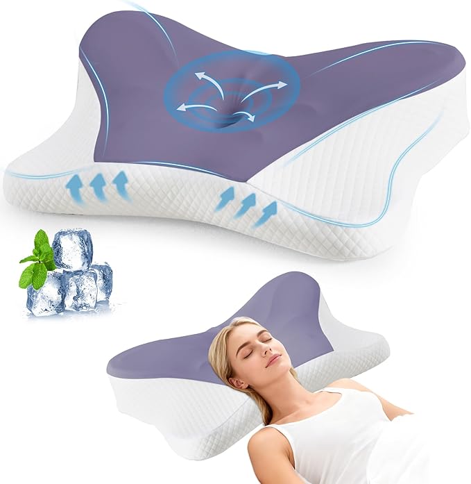 Sweetcrispy Cervical Pillow for Neck and Shoulder - Ergonomic Memory Foam Pillows, Contour Side Sleeper for Adults, Cooling Orthopedic Neck Support for Back Stomach Sleepers, Dark Grey