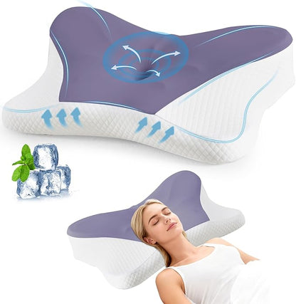 Sweetcrispy Cervical Pillow for Neck and Shoulder - Ergonomic Memory Foam Pillows, Contour Side Sleeper for Adults, Cooling Orthopedic Neck Support for Back Stomach Sleepers, King Size, Dark Grey