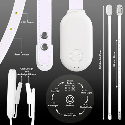 Rechargeable Book Light for Reading, 12 LED Eye-Care Reading Light, 4 Color Temperatures, Stepless Dimming, No Flicker, Evenly Distributed Lighting for Books, Perfect for Reader (White)