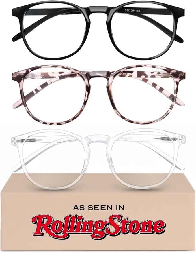 IBOANN Chic & Comfy Blue Light Glasses for Women - 3-Pack Round Frames, Screen-Ready Style with UV Protection Coating