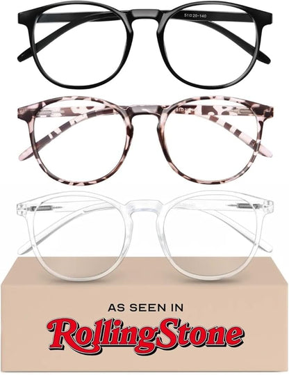 IBOANN Chic & Comfy Blue Light Glasses for Women - 3-Pack Round Frames, Screen-Ready Style with UV Protection Coating