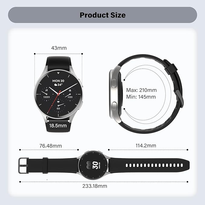 Smart Watch for Men Women (Answer/Make Calls) - 1.32" AMOLED Matte Black Fitness Tracker with GPS & Alexa, 5ATM Waterproof Activity Monitor, Heart Rate/Sleep/SpO2, Sports Watch for Android iPhone