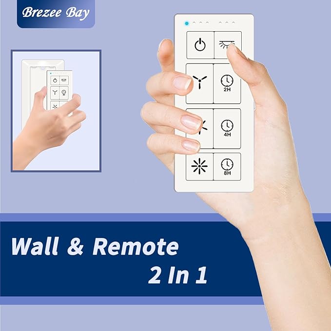 Ceiling Fan Remote Control Kit & Dimmer Switch, Adjustable 3-Speed Fan & Brightness Control & 2/4/8H Timing, Compatible with Hampton Bay Harbor Breeze Hunter, No in-Wall Wiring, White