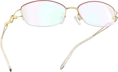 LifeArt Alloy Semi-Rimless Reading Glasses,Blue Light Blocking Glasses, Anti Eyestrain, Computer Gaming Glasses, TV Glasses for Women Men, Anti Glare (Golden, +2.00 Magnification)