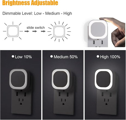 4 Pack Daylight White Night Light, Gentle Eye-Care with Dimmable Wide-Glow & Indirect Reflection, Auto Dusk to Dawn Sensor, Plug in for Kitchen Counter, Garage Workshop, Laundry, Hallway