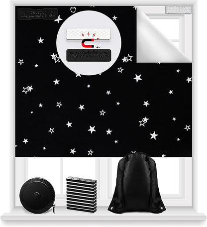Magnetic Blackout Shades Temporary Blackout Curtains 100% Blackout Blind Window Cover for Windows and Doors, Cut to Any Size/Shape (118"x57") (Moon & Stars)