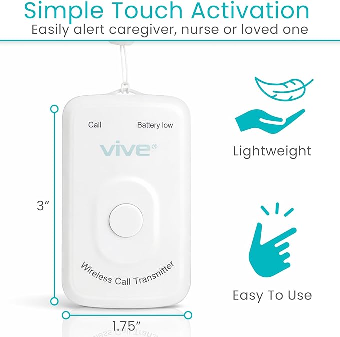 Vive Wireless Call Button - Emergency Alert System for Patients - Smart Portable Medical Panic Button - Notifies Nurse or Caretaker When Elderly Senior Needs Help - Perfect for Home Wander Prevention