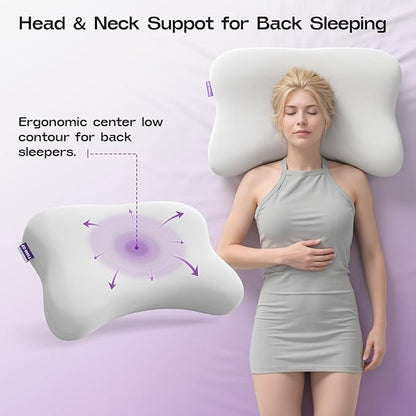Side Sleeper Pillows for Adults - Patented Cervical Neck Pillow for Sleeping - High Density Extra Soft Ergonomic Curved Memory Foam Pillow, Cooling Pillowcase (Light Grey)