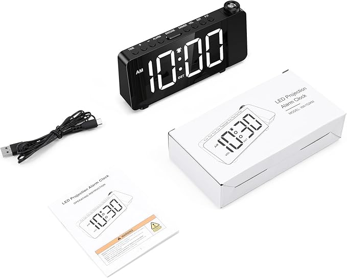 Digital Projection Alarm Clock for Bedroom Ceiling-Alarm Clocks with 180°Projector, 5 Level Brightness, DST, Snooze, Night Mode, Loud Alarms for Kids,Heavy Sleepers, 12/24H, for Bedroom