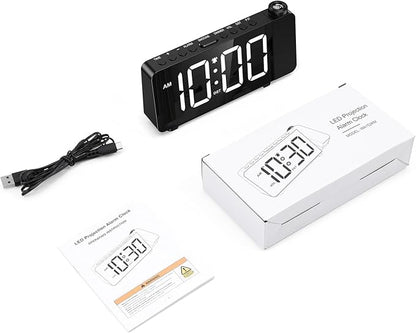 Digital Projection Alarm Clock for Bedroom Ceiling-Alarm Clocks with 180°Projector, 5 Level Brightness, DST, Snooze, Night Mode, Loud Alarms for Kids,Heavy Sleepers, 12/24H, for Bedroom