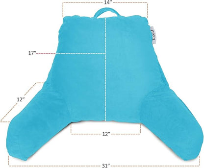 Nestl Reading Pillow with Shredded Memory Foam, Designed for Sitting Up in Bed and Couch, Back and Arms Adjustable Support for Adult & Teens Backrest Pillows for Reading, Washable Cover, Bright Blue