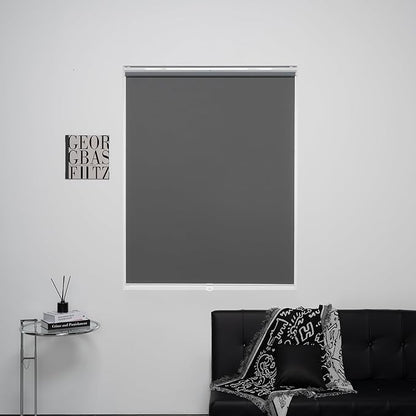 Cordless Roller Shades 100% Blackout Blinds for Windows and Doors, Pull Down Room Darkening Window Shades, Easy to Install for Home and Office, Grey, Fixed 75 Inches High, 56 Inches Width
