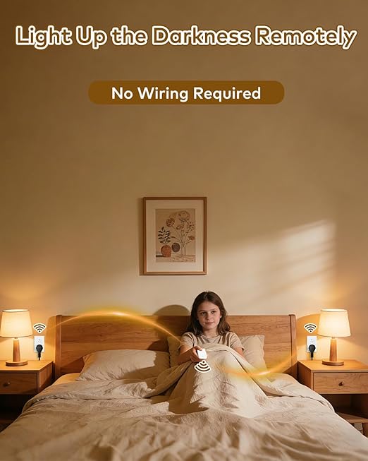 NineLeaf 4 Plug-in Light Switches with 1 Remote, Wireless Remote Control Light Switch with Wall Switch, 15A/1500W, TUV Listed, No Wiring, 500ft RF, Remote Control Outlet for Lamps,Household