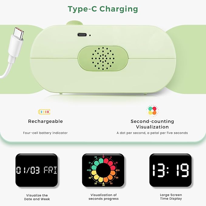 Mooking Digital Alarm Clock for Bedroom, Visual Timer for Kids, 199 Minute Rechargeable Digital Clock with Timers for Home School Supplies Study Teaching Time Timer Management Tool Countdown Timers