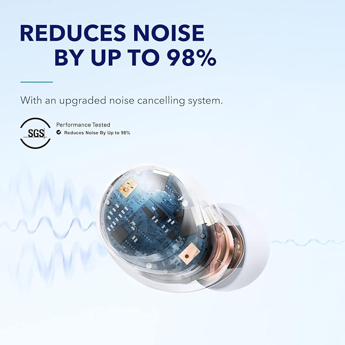 Soundcore by Anker Space A40 Auto-Adjustable Active Noise Cancelling Wireless Earbuds, Reduce Noise by Up to 98%, 50H Playtime, Hi-Res Sound, Comfortable Fit, App Customization(Renewed)