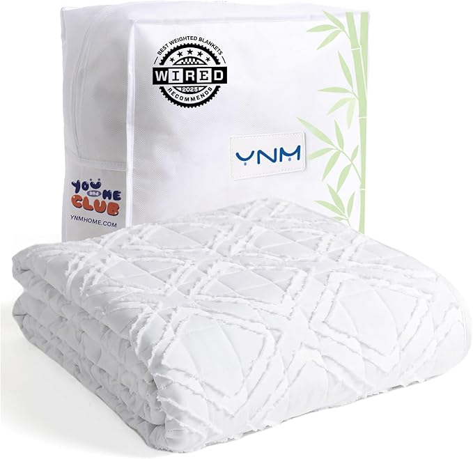 YnM Exclusive Cooling Weighted Blanket Rayon Derived from Bamboo, Bed Blanket for One Person of 140lbs, Ideal for Queen/King Bed (48x72 Inches, 15 Pounds, Cutting Motif/Rayon Derived from Bamboo)
